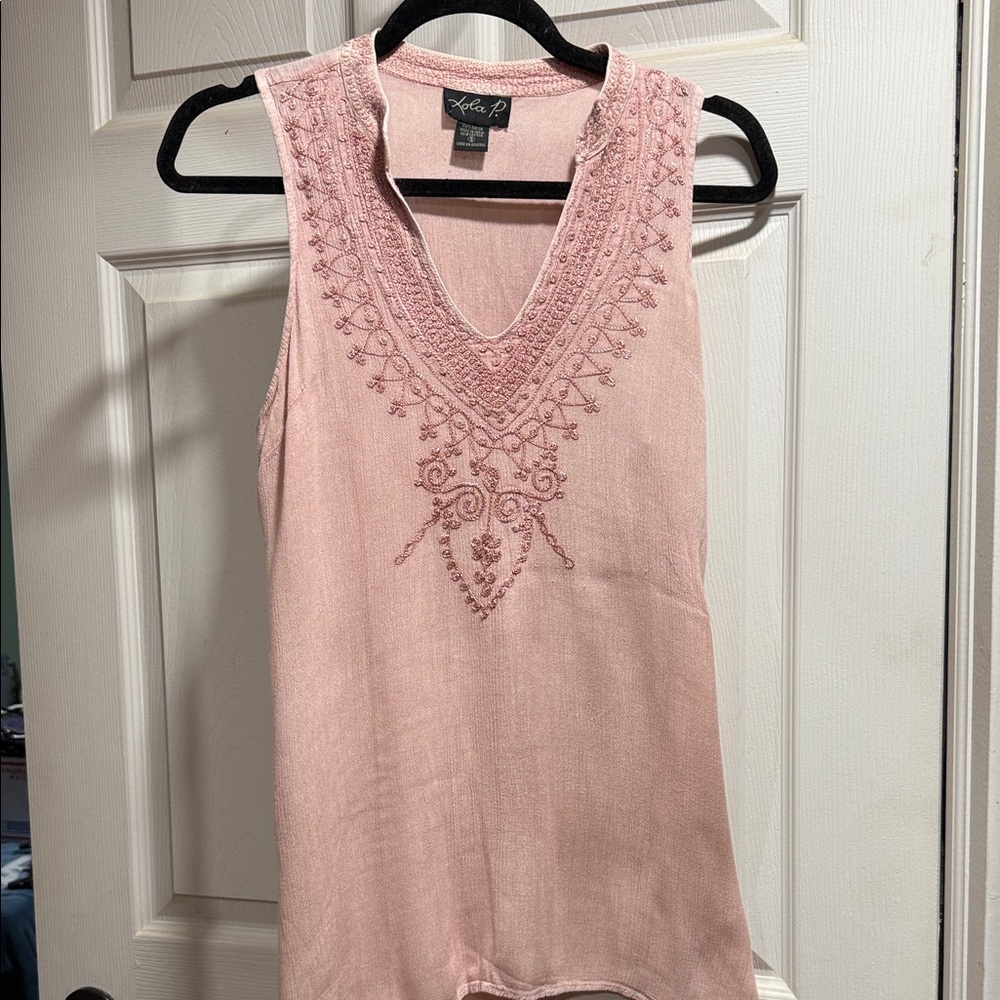 LOLA P. Women's Pink Embroidered Tank Top